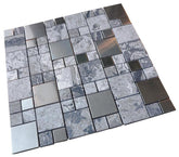 Pebble Stone Marble with Grey Metallic Square Glass Mosaic Wall Tile for Bathroom Shower, Kitchen Backsplash, Fireplace